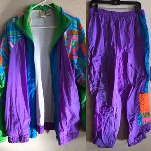 Neon 80’s 90’s windbreaker & pants set jacket